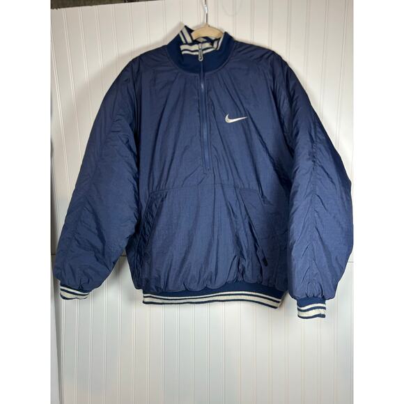 Vintage Nike Half Zip Pullover Bomber Puffer Jacket Size Large Blue 90s - Picture 1 of 14